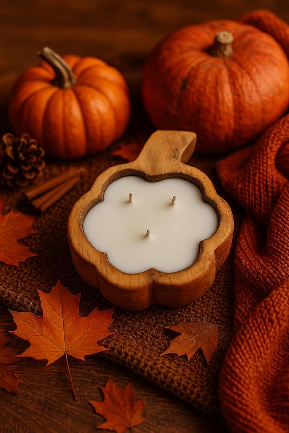 Pumpkin Spice Wood Bowl Candles | 100% Natural Soy Wax & Essential Oil Infused | Odor Eliminating + Pet Safe |, alternate