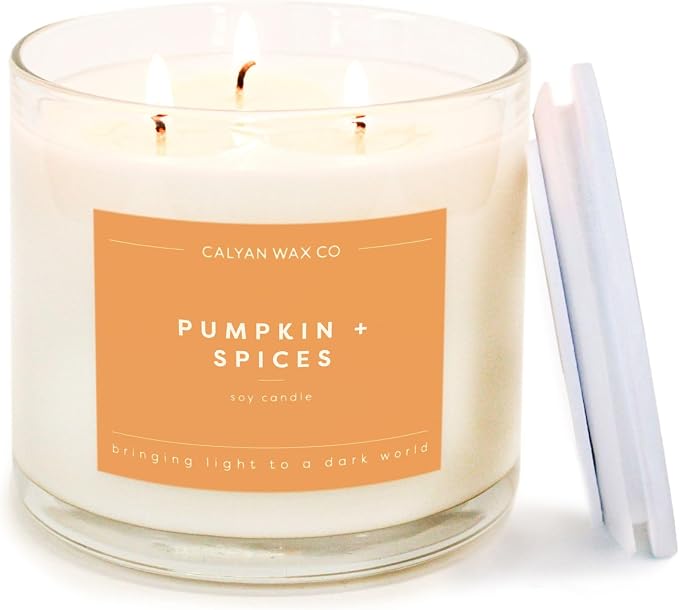 . Pumpkin & Spices 3 Wick Scented Candle - 43 Hour Burn - Luxury 3 Wick Soy Candles, product image