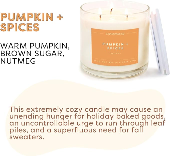 . Pumpkin & Spices 3 Wick Scented Candle - 43 Hour Burn - Luxury 3 Wick Soy Candles, alternate product view 2