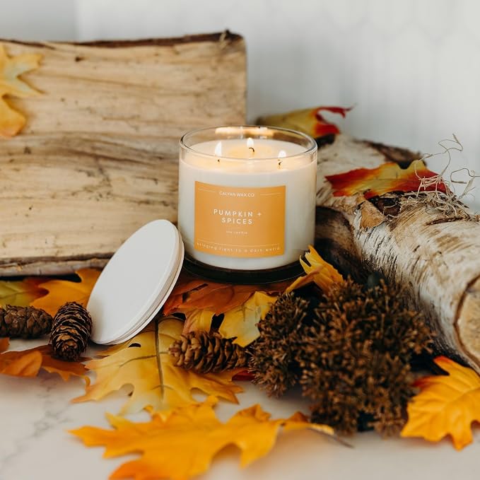 . Pumpkin & Spices 3 Wick Scented Candle - 43 Hour Burn - Luxury 3 Wick Soy Candles, alternate product view 3