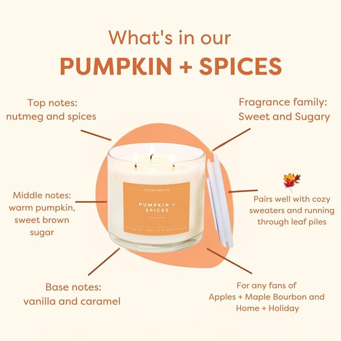 . Pumpkin & Spices 3 Wick Scented Candle - 43 Hour Burn - Luxury 3 Wick Soy Candles, alternate product view 6