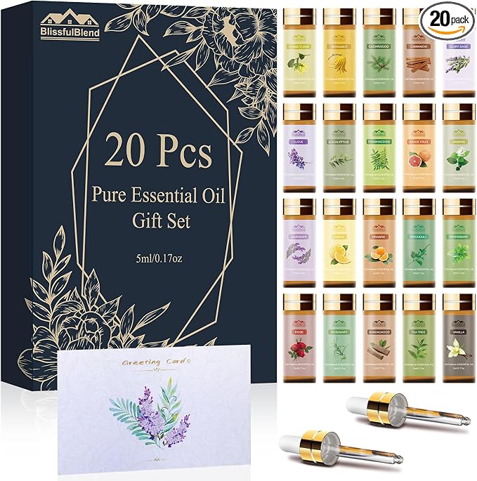 Pure Essential Oils for Diffusers for Home, Skin, Candle and Soap Making, 20 Scents - Tea Tree, Lavender, Lemon, Peppermint