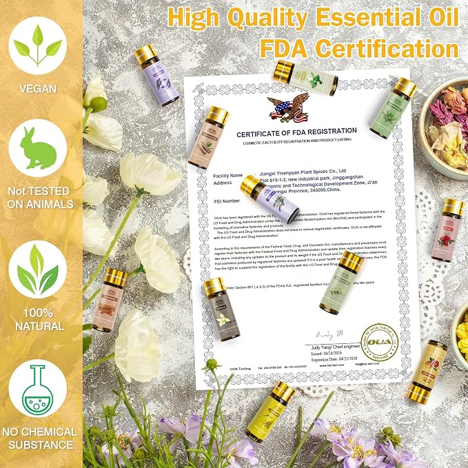 Pure Essential Oils for Diffusers for Home, Skin, Candle and Soap Making, 20 Scents - Tea Tree, Lavender, Lemon, Peppermint