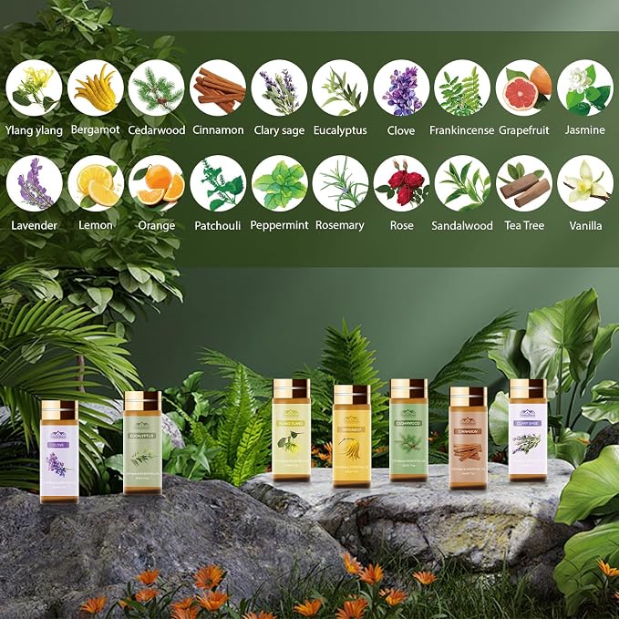 Pure Essential Oils for Diffusers for Home, Skin, Candle and Soap Making, 20 Scents - Tea Tree, Lavender, Lemon, Peppermint
