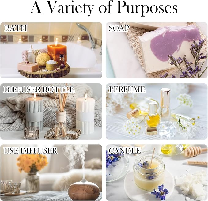 Pure Essential Oils for Diffusers for Home, Skin, Candle and Soap Making, 20 Scents - Tea Tree, Lavender, Lemon, Peppermint