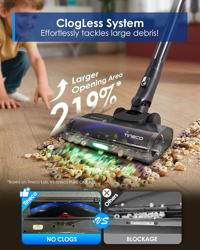 Pure ONE S70 Cordless Vacuum Cleaner, 200AW Powerful Suction, Up to 95min Runtime, Zero Tangle Brush,180° Foldable Tube