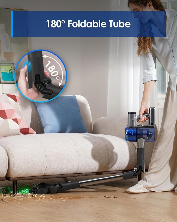 Pure ONE S70 Cordless Vacuum Cleaner, 200AW Powerful Suction, Up to 95min Runtime, Zero Tangle Brush,180° Foldable Tube