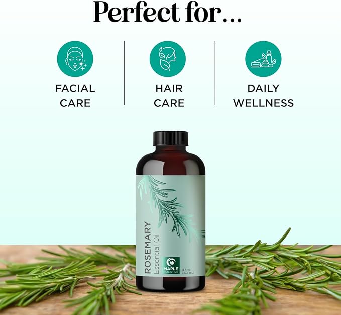 Pure Rosemary Essential Oil Bulk Size - Undiluted Rosemary Oil for Hair Skin and Nails and Refreshing Aromatherapy Oil for