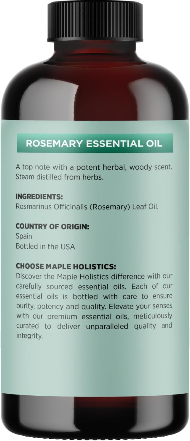 Pure Rosemary Essential Oil Bulk Size - Undiluted Rosemary Oil for Hair Skin and Nails and Refreshing Aromatherapy Oil for