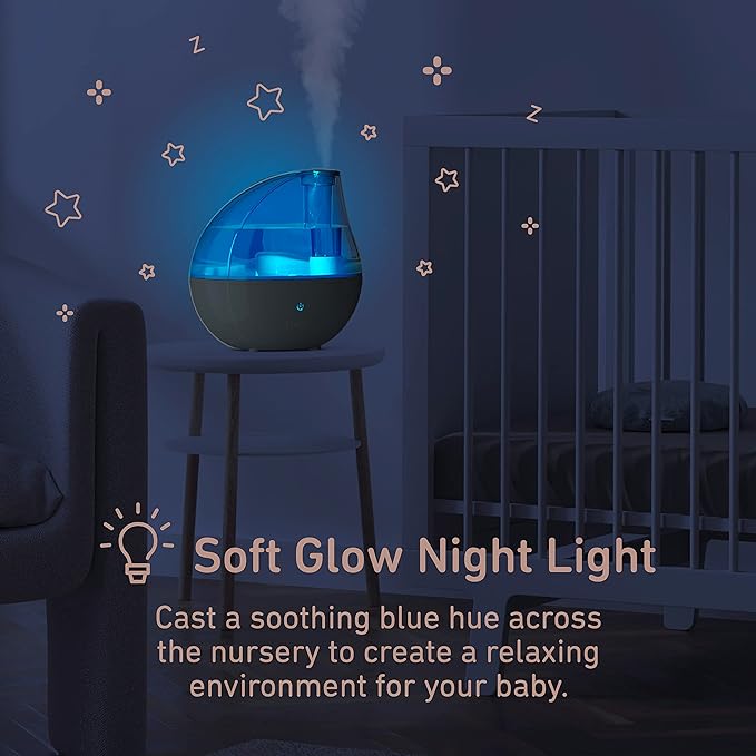 PureBaby Ultrasonic Cool Mist Humidifier & Soft Glow Night Light, Whisper-Quiet and Ideal for Baby Nurseries & Kids