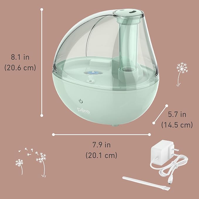 PureBaby Ultrasonic Cool Mist Humidifier & Soft Glow Night Light, Whisper-Quiet and Ideal for Baby Nurseries & Kids