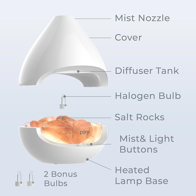 PureGlow Crystal - 2-in-1 Himalayan Salt Lamp & Ultrasonic Essential Oil Diffuser, Original Salt relaxation Lamp, alternate