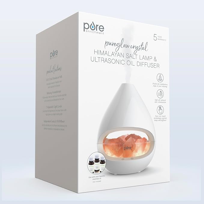 PureGlow Crystal - 2-in-1 Himalayan Salt Lamp & Ultrasonic Essential Oil Diffuser, Original Salt relaxation Lamp, alternate