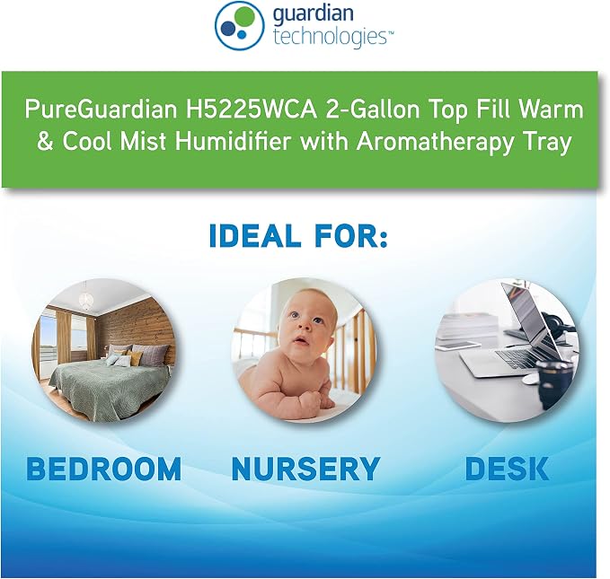 Top Fill Warm and Cool Mist Ultrasonic Humidifier, 560 Sq. Ft., 2 Gallon Tank, 100 Hour Runtime on Low