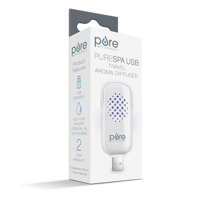 PureSpa USB Personal Aroma Diffuser - Portable, BPA-Free Essential Oil Diffuser with 3 Aromatherapy Refill Pads, alternate