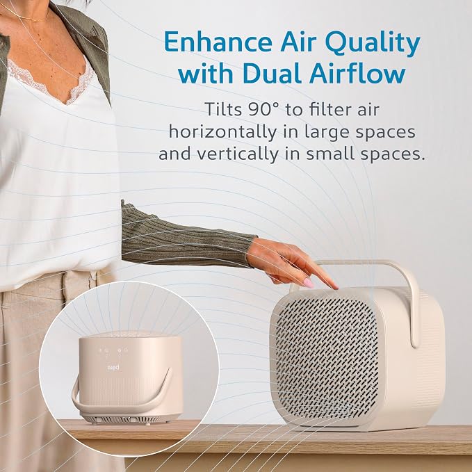 PureZone DUO Tabletop Air Purifier – True HEPA, Dual Direction Airflow, 3-Stage Filtration Captures Dust, Smoke, Odors