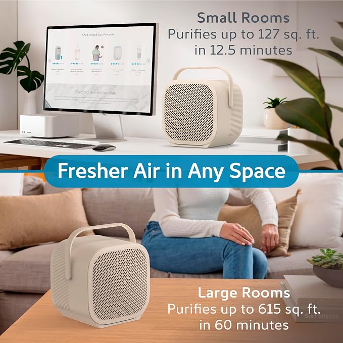 PureZone DUO Tabletop Air Purifier – True HEPA, Dual Direction Airflow, 3-Stage Filtration Captures Dust, Smoke, Odors