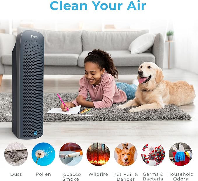 PureZone Elite True HEPA Large Room Tower Air Purifier with Air Quality Monitor, 4 Stage Filtration and UV-C Light, alternate