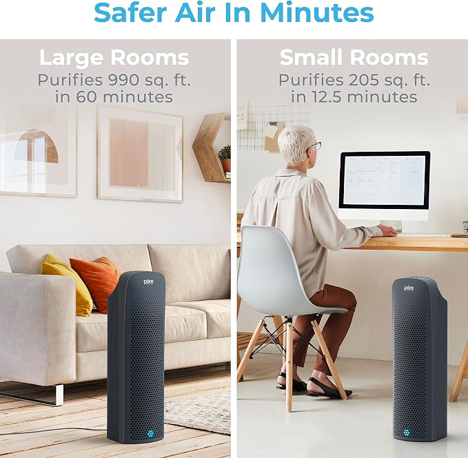 PureZone Elite True HEPA Large Room Tower Air Purifier with Air Quality Monitor, 4 Stage Filtration and UV-C Light, alternate
