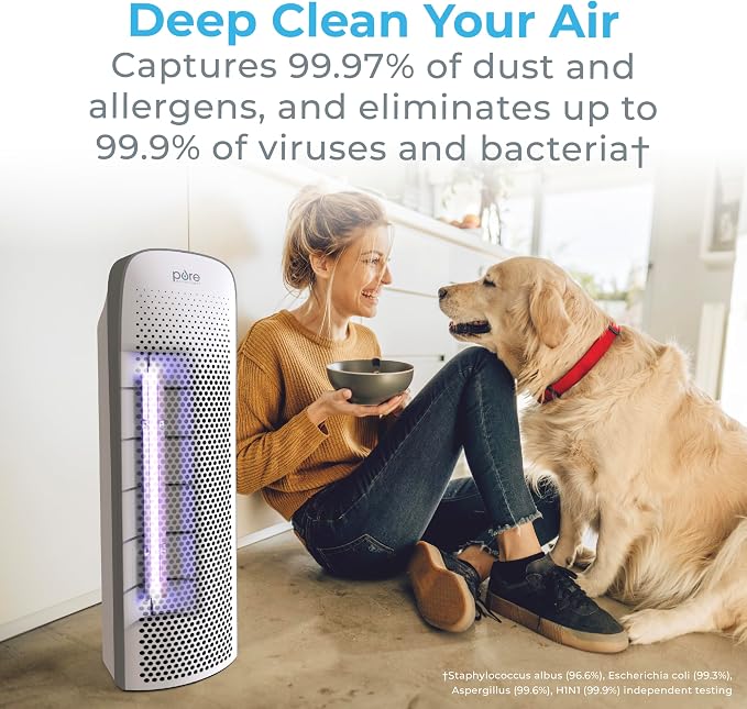 PureZone Elite True HEPA Large Room Tower Air Purifier with Air Quality Monitor, 4 Stage Filtration and UV-C Light, alternate