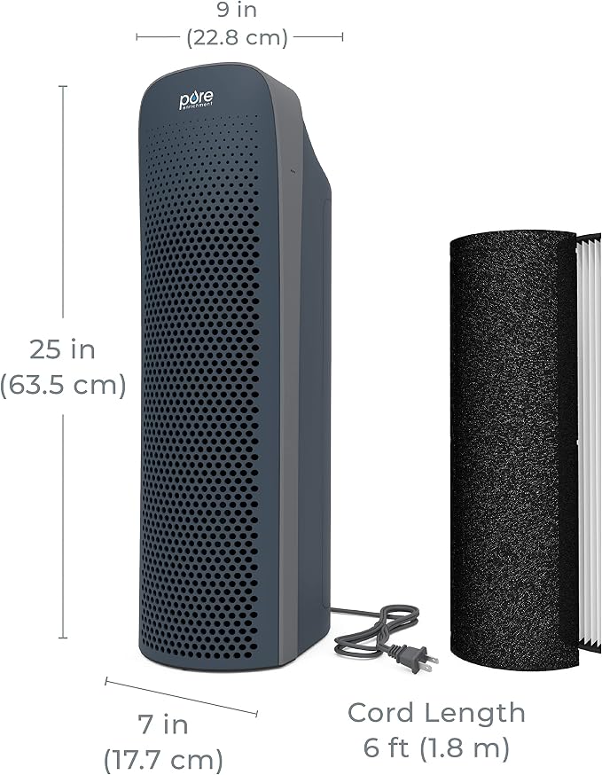 PureZone Elite True HEPA Large Room Tower Air Purifier with Air Quality Monitor, 4 Stage Filtration and UV-C Light, alternate