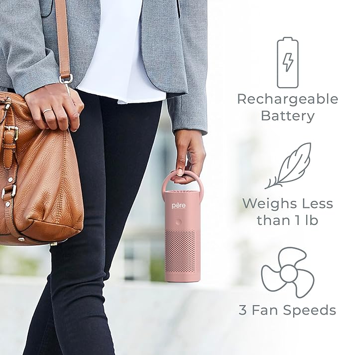 PureZone Mini Portable Air Purifier - Cordless True HEPA Filter Cleans Air & Eliminates Dust, Odors, alternate product view 3