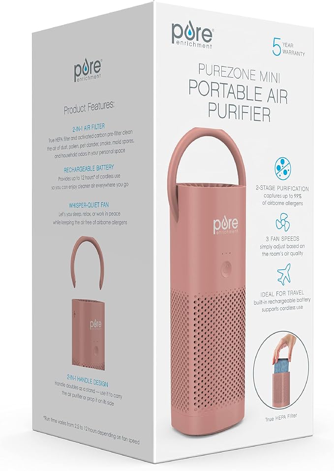 PureZone Mini Portable Air Purifier - Cordless True HEPA Filter Cleans Air & Eliminates Dust, Odors, alternate product view 9