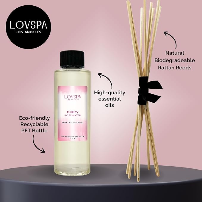 PURIFY Rosewater Diffuser Oil - Luxury Essential Oils for Diffuser Refill & Air Freshener Room Spray, alternate product view