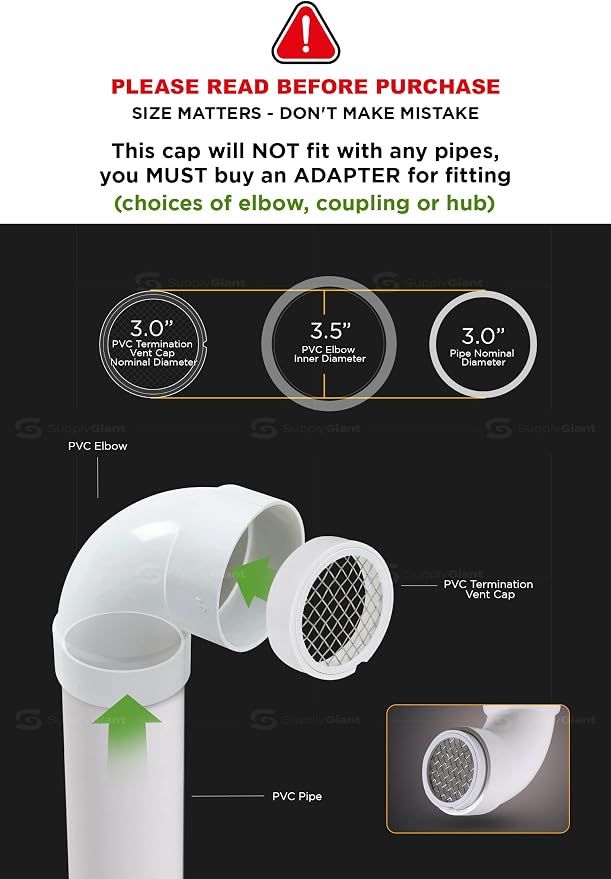 PVC Termination Cap Mesh Screen Vent Cover, Furnace & Roof Stainless Steel Wire Round Exhaust Pipe Cover End 3", alternate