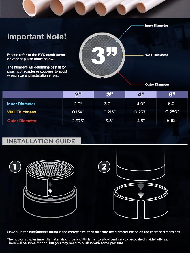 PVC Termination Cap Mesh Screen Vent Cover, Furnace & Roof Stainless Steel Wire Round Exhaust Pipe Cover End 3", alternate