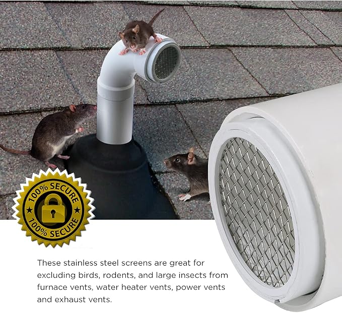 PVC Termination Cap Mesh Screen Vent Cover, Furnace & Roof Stainless Steel Wire Round Exhaust Pipe Cover End 3", alternate