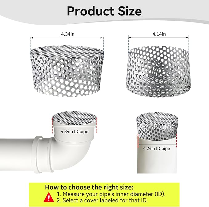 PVC Termination Cap Vent Cover, Stainless Steel Mesh Screen Vent Cover Slot for 4.24" to 4.34" ID Furnace and Roof Vent Pipe