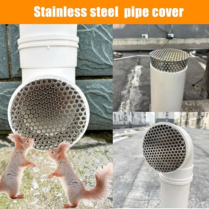PVC Termination Cap Vent Cover, Stainless Steel Mesh Screen Vent Cover Slot for 4.24" to 4.34" ID Furnace and Roof Vent Pipe