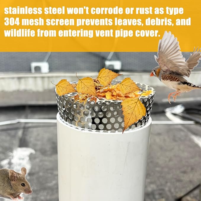 PVC Termination Cap Vent Cover, Stainless Steel Mesh Screen Vent Cover Slot for 4.24" to 4.34" ID Furnace and Roof Vent Pipe