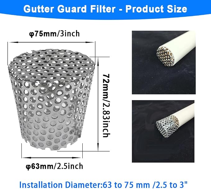 PVC Termination Drainage Exhaust Pipe Mesh Screen Vent Cover,63-75mm/2.5-2.98in Inner Diameter Furnace&Roof 304 Stainless