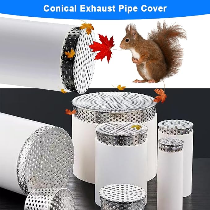 PVC Termination Drainage Exhaust Pipe Mesh Screen Vent Cover,63-75mm/2.5-2.98in Inner Diameter Furnace&Roof 304 Stainless