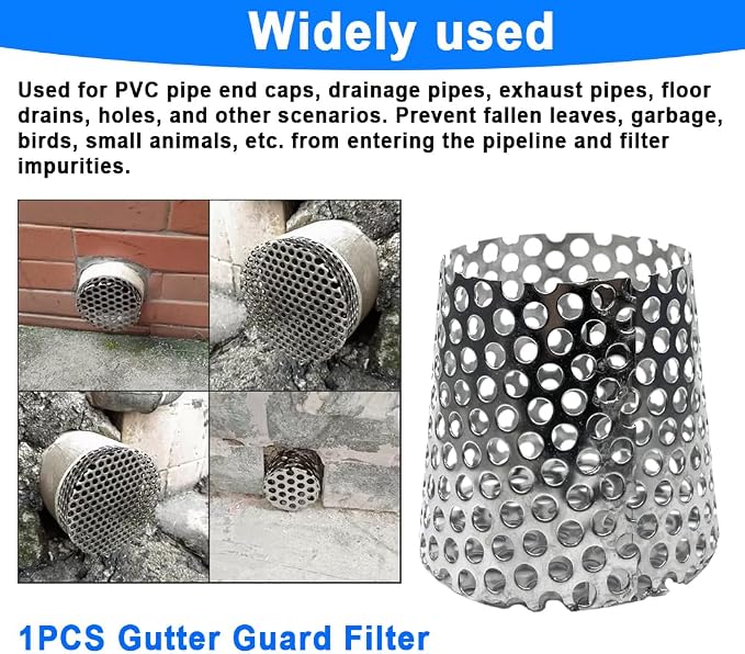 PVC Termination Drainage Exhaust Pipe Mesh Screen Vent Cover,63-75mm/2.5-2.98in Inner Diameter Furnace&Roof 304 Stainless