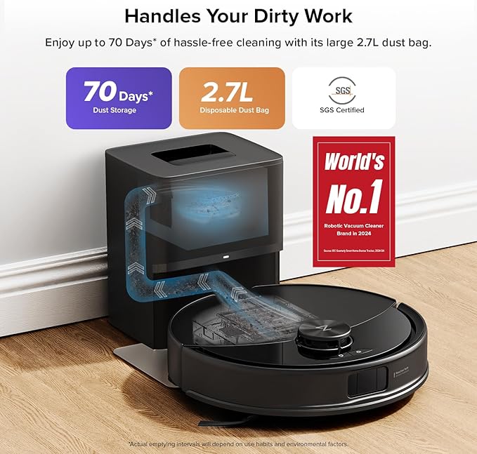 Q10 S5+ Robot Vacuum and Mop, 10,000Pa Suction, Upgraded from Q8 max+, 70 Days Self-Emptying, Obstacle Avoidance, Sonic