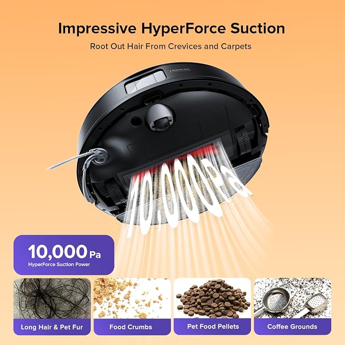 Q10 S5 Robot Vacuum and Mop Cleaner, 10000Pa HyperForce Suction, Dual Anti-Tangle System, Auto-Lifting Mop, ReactiveTech