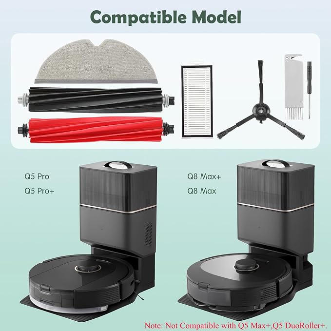 Q5 Pro Accessories Kit Replacement Compatible with Q5 Pro / Q5 Pro+ / Q8 Max / Q8 Max+ Robot Vacuum, 1 Dual Main