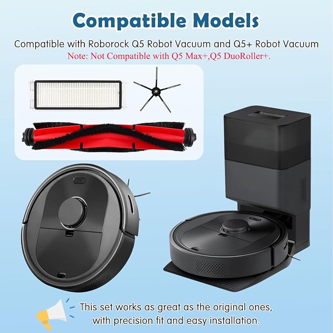 Q5 Replacement Accessories Kit Compatible with Q5 / Q5+ Plus(Not for Q5 Max / Q5 Pro) Robot Vacuum, 2 Main Brushes