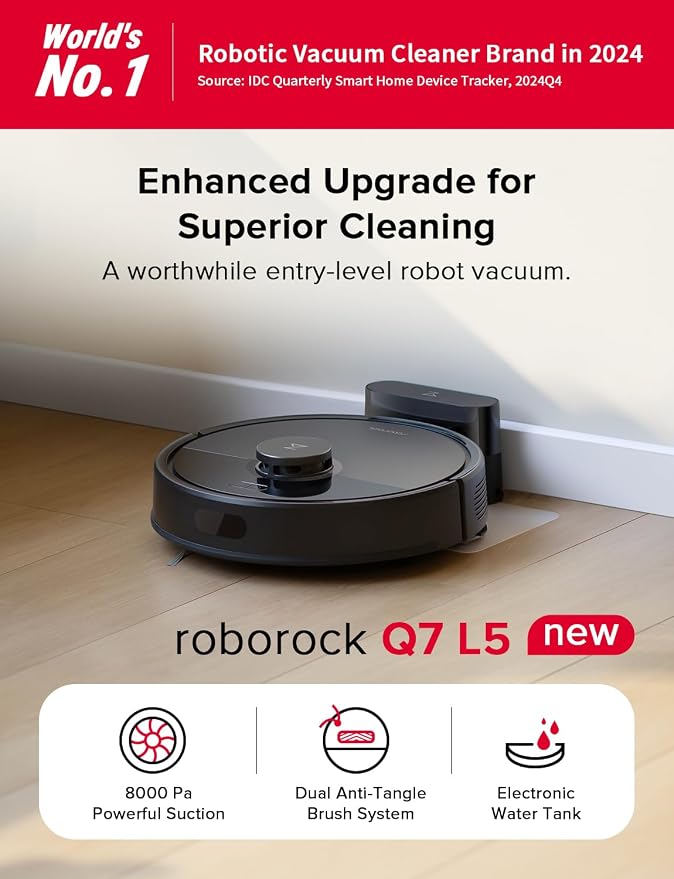 Q7 L5 Robot Vacuum and Mop Combo, 8,000Pa Suction, Upgraded from Q5 Pro, Dual Anti-Tangle System, LiDAR Navigation