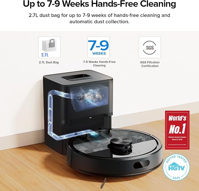 Q7 M5+ Robot Vacuum and Mop, Upgraded from Q5 Max+, Up to 7-9 Weeks Self-Empty, 10000Pa Suction, Dual Anti-Tangle System for