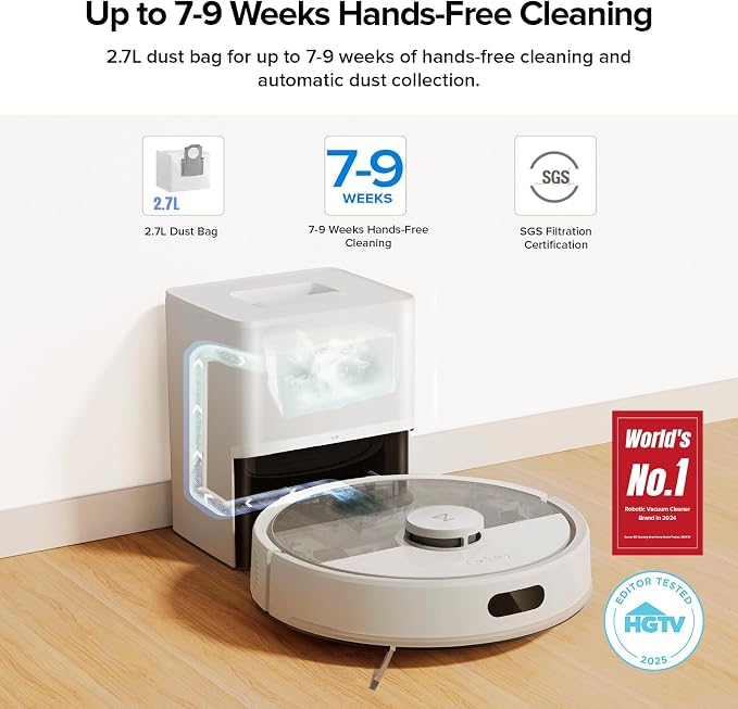 Q7 M5+ Robot Vacuum and Mop, Upgraded from Q5 Max+, Up to 7-9 Weeks Self-Empty, 10000Pa Suction, Dual Anti-Tangle System for
