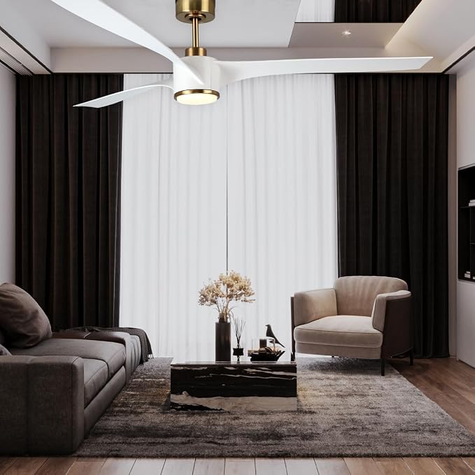 QL2314WH 60-Inch Edgewater Matte White Ceiling Fan with Light, DC Motor, 6-Speed Remote Control, 3-CCT Dimmable LED