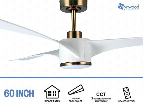 QL2314WH 60-Inch Edgewater Matte White Ceiling Fan with Light, DC Motor, 6-Speed Remote Control, 3-CCT Dimmable LED
