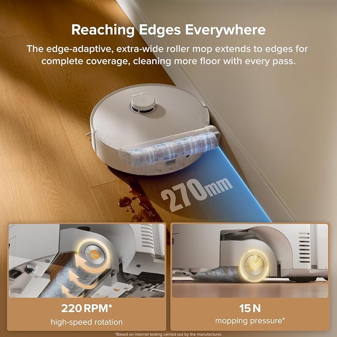 Qrevo Curv 2 Flow Robot Vacuum and Mop, SpiraFlow Real-Time Self-Cleaning Roller Mop, 20,000 Pa, Dual Zero-Tangle System, AI