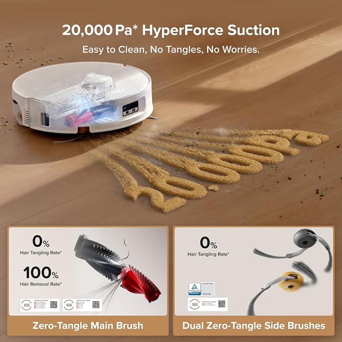 Qrevo Curv 2 Flow Robot Vacuum and Mop, SpiraFlow Real-Time Self-Cleaning Roller Mop, 20,000 Pa, Dual Zero-Tangle System, AI