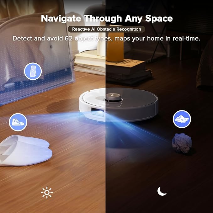 Qrevo Curv Robot Vacuum and Mop, Zero-Tangling, AdaptiLift Chassis, FlexiArm Technology, Al Obstacle Recognition, 17mm Mop