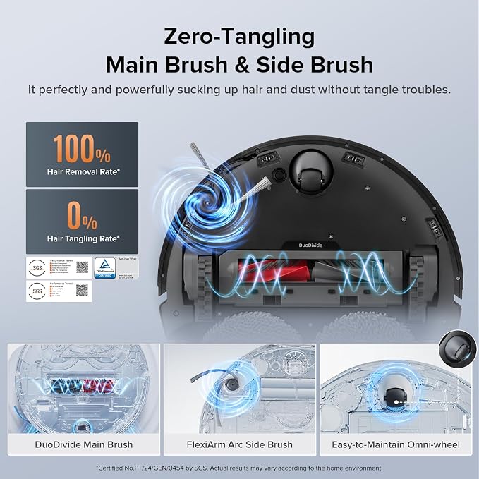 Qrevo Edge S5A Robot Vacuum and Mop, 18,500Pa, Zero-Tangling, DuoDivide Main Brush, FlexiArm Side Brush, Hot Water Mop